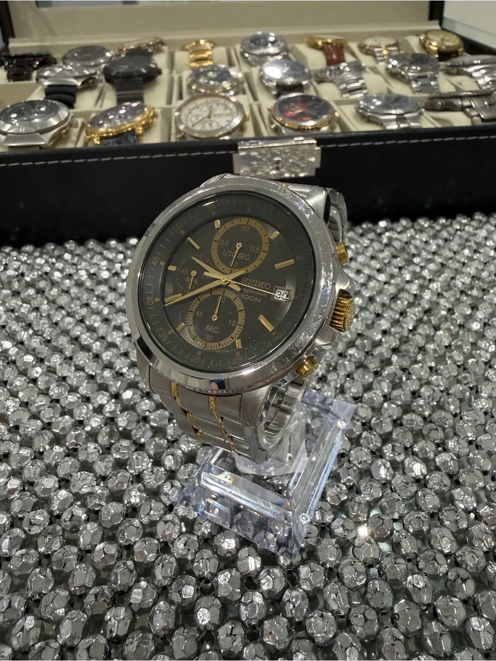 Seiko Two-Tone Black and Gold Chronograph Men's Watch